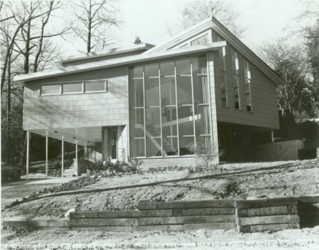 Exterior view of the house that Slobodkina designed for her sister in Great Neck, NY, c. 1972. Photograph by Connie Brukin.