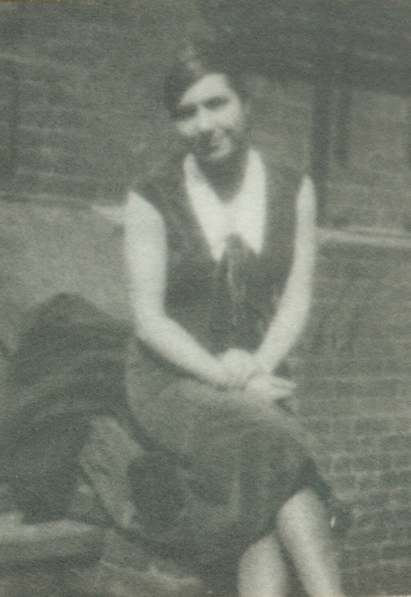 Slobodkina on the steps of the National Academy of Design, ca. 1928-33