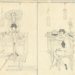 Drawing of Woman waiting, 2 frames
