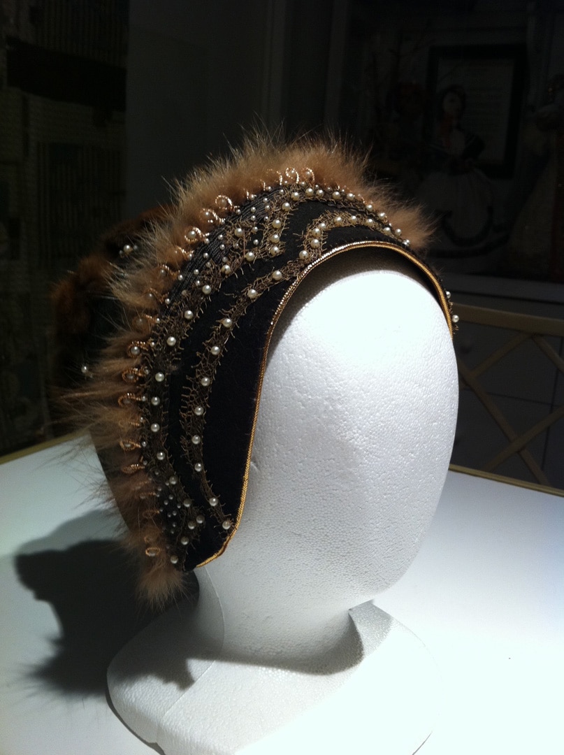Russian style hat decorated with mink fur and gold lace