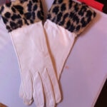 white leather gloves with faux leopard fur trim