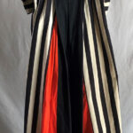 black and white striped cotton evening muumuu with red trim